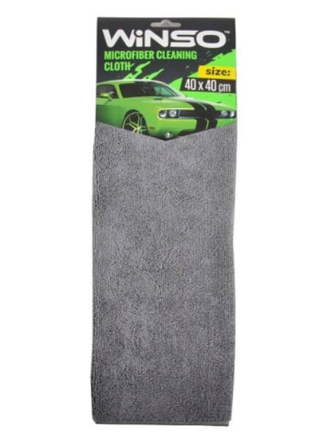Lavetă din microfibră WINSO 40×40 cm gri pentru curățare, lustruire și uscare auto, fără urme și scame.