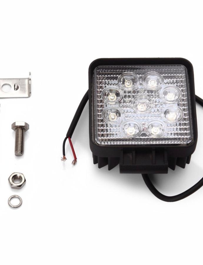 Proiector de lucru LED 27W 12–24V 110×164 mm pătrat cu fascicul îngust de 30°