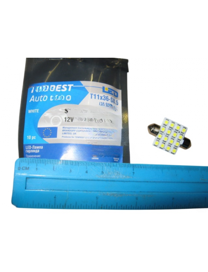 Лампа LED софитная C5W 12V T11x36-S8.5 16SMD 2835 WHITE TEMPEST — купить