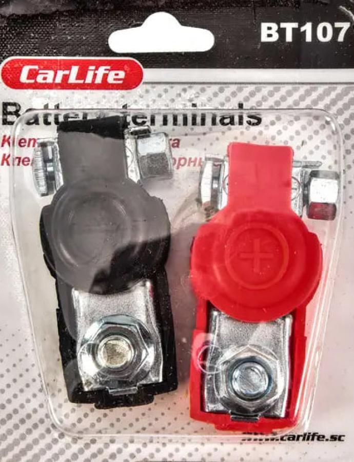 Клеммы аккумуляторные Carlife,сталь луженая,резиновое покрытие,(2шт)