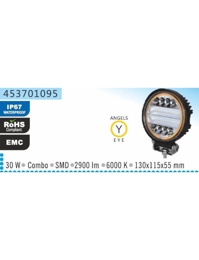 Proiector de lucru LED 30W 12–24V rotund cu fascicul hibrid Angel L-11 cm