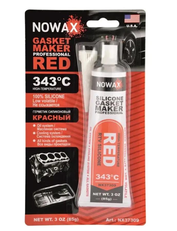 Etanșant de garnituri roșu NOWAX +343°C 85 g — sigilant termorezistent pentru îmbinări, rezistent la temperaturi ridicate și vibrații.