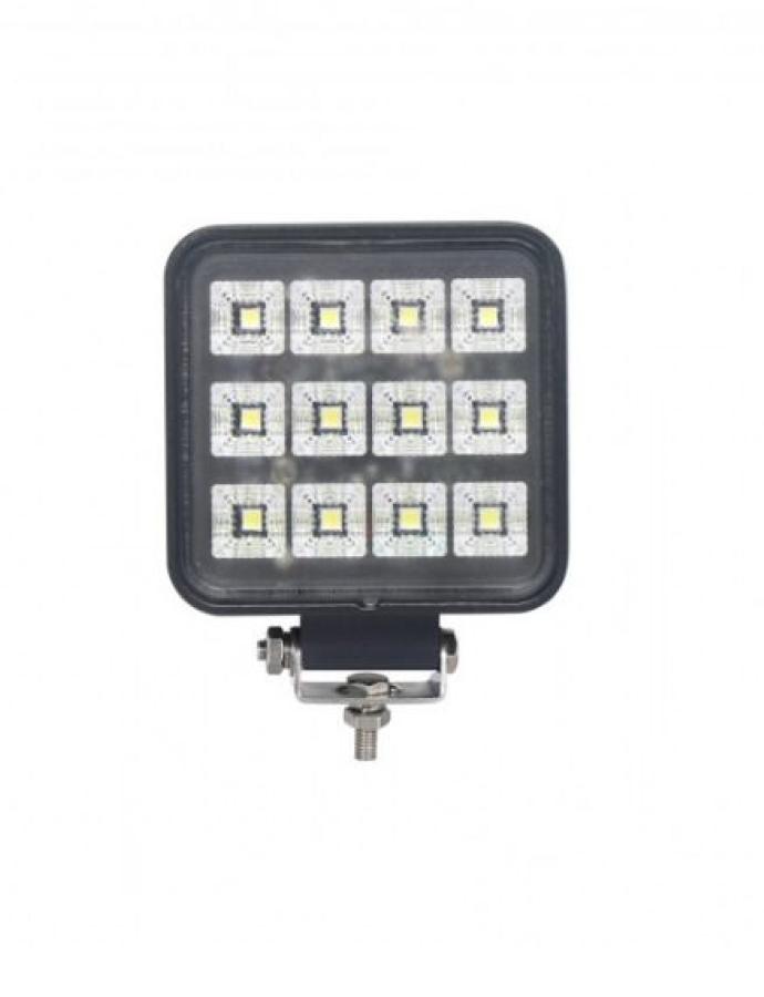 Proiector de lucru LED 27W 12–24V pătrat 106×106×47 mm cu fascicul îngust de 30°