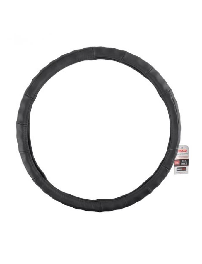 Husa pentru volan CarLife 3XL (47-49 mm) din piele neagră