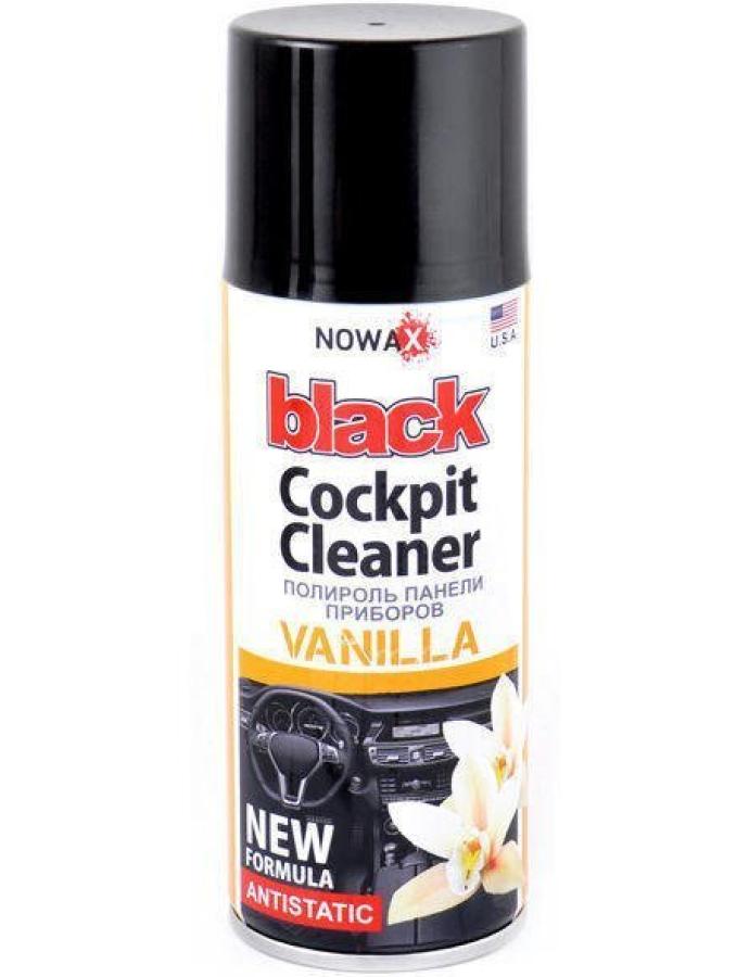 Polish pentru bord NOWAX Black Spray Vanilla 450 ml — produs pentru curățarea și protecția suprafețelor din plastic cu aromă de vanilie.