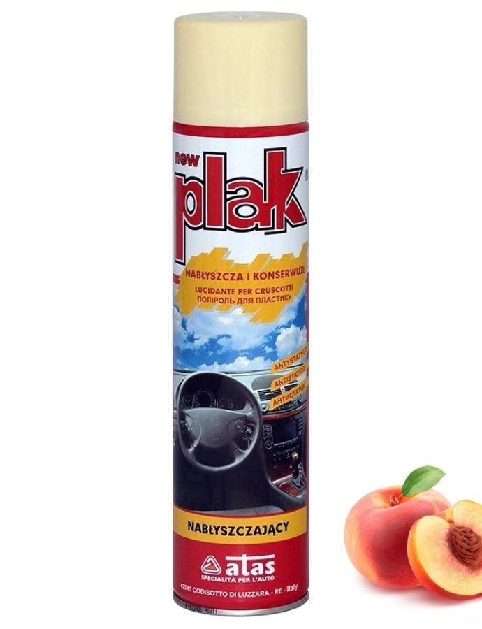 Polish pentru bord Plak spray „Piersică” 750 ml — produs pentru curățarea și protecția bordului cu aromă de piersică.