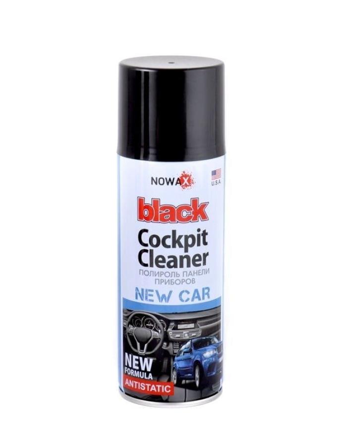 Polish pentru bord NOWAX Black Spray New Car 200 ml — produs pentru curățarea și protecția suprafețelor din plastic cu aromă „mașină nouă”.