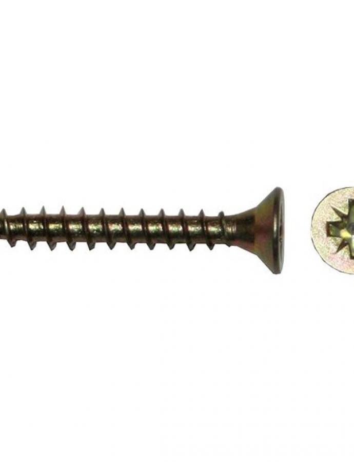 Șurub lemn 4,0×30 mm (galben zincat, 30 buc.) — prindere eficientă cu rezistență crescută la rugină.