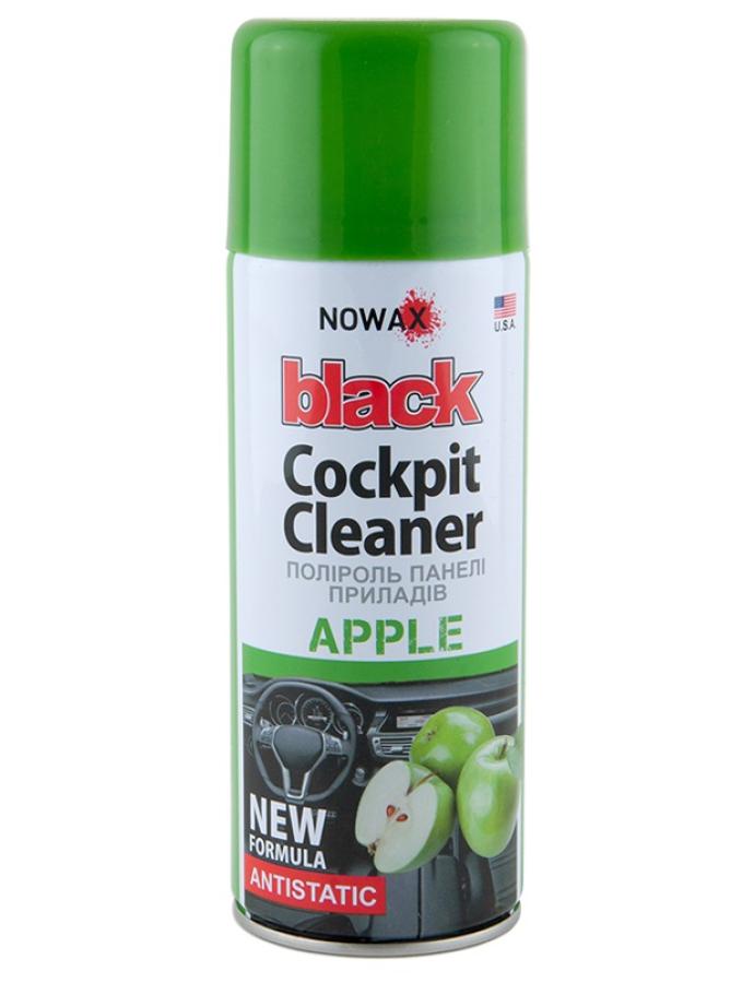 Polish pentru bord NOWAX Black Spray Apple 200 ml — produs pentru curățarea și protecția suprafețelor din plastic cu aromă de măr.