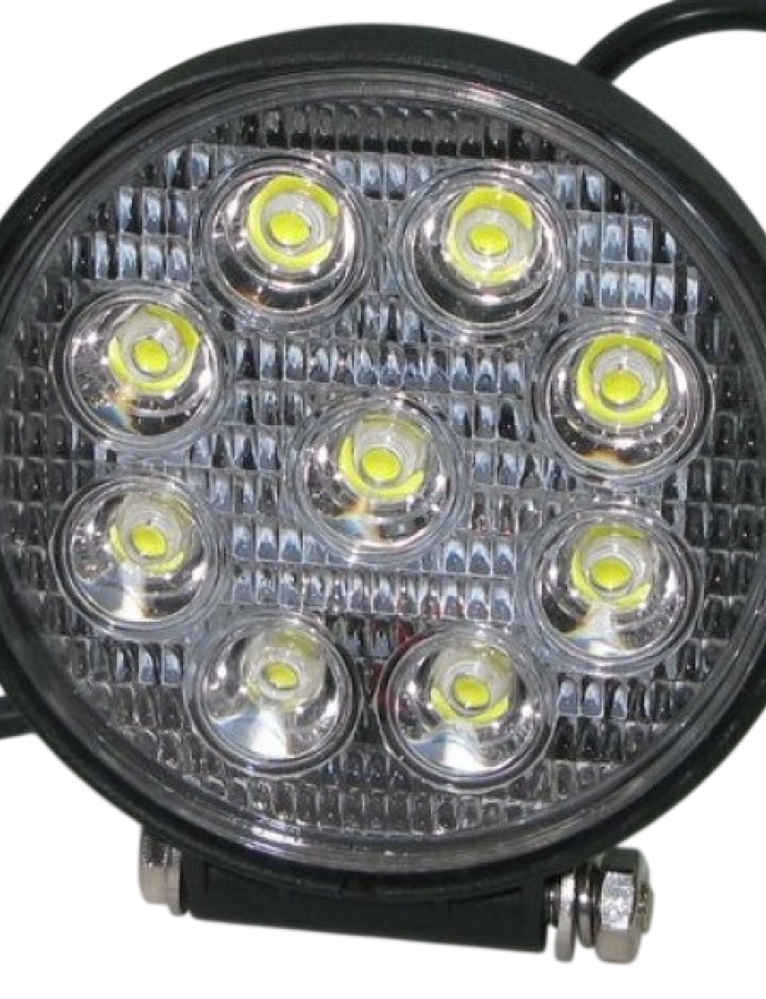 Proiector de lucru LED 27W 1775 lm 12–24V rotund cu fascicul luminos larg de 60°