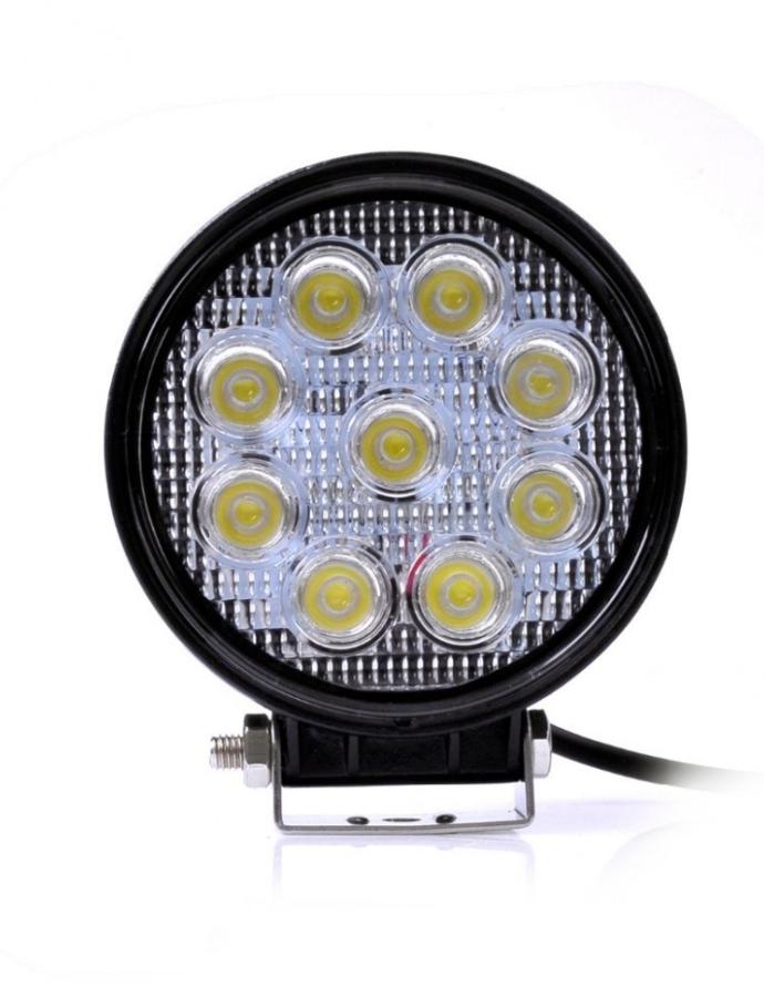 Proiector de lucru LED 27W 12–24V 9LED rotund 115×30×125 mm pentru utilaje și camioane