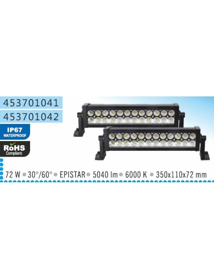 Proiector de lucru LED 72W 12–24V dreptunghiular cu fascicul luminos larg de 30°