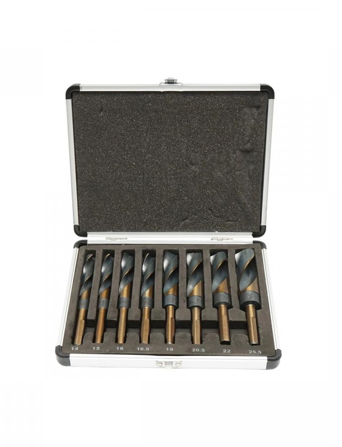 Set burghie Hoteche 8 bucăți (14–25,5 mm), HSS, pentru metal — precizie și rezistență superioară.