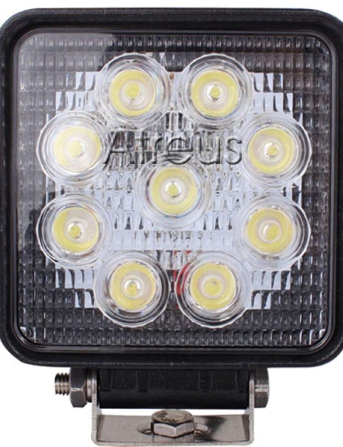 Proiector de lucru LED 27W 12–24V 9LED pătrat 105×28×125 mm pentru utilaje și camioane