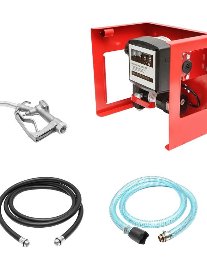 Kit pompa transfer motorina 12V, debit 40L/min cu contor, furtun aspiratie 1,5m, furtun transfer 4m si pistol